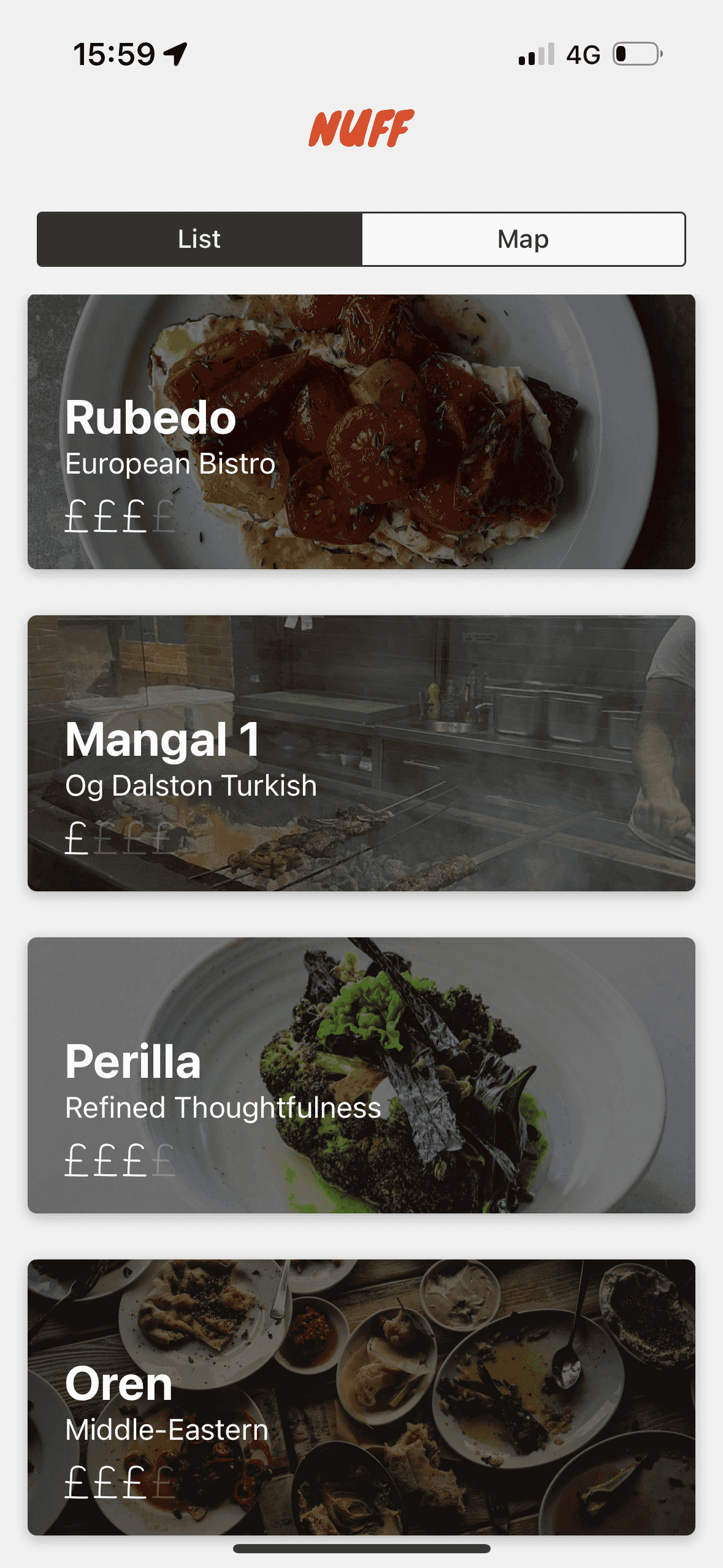 A Screenshot of the Nuff app home Page